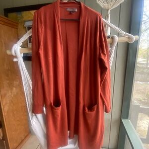 Open-Front Long Cardigan Sweater in Rust